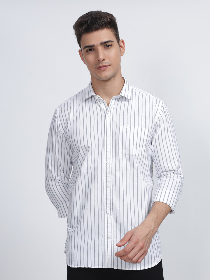 SINGLE LINE STRIPE SNOW WHITE SHIRT