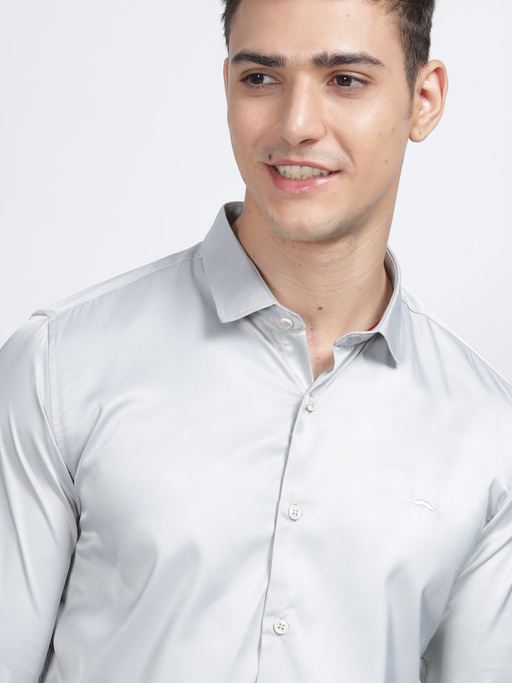 PLAIN PEACH SATIN STRETCH SHIRT METAL GRAY