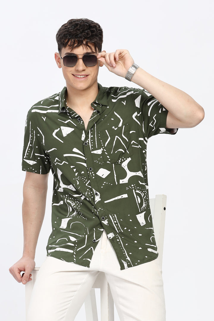 White Abstract Green Shirt