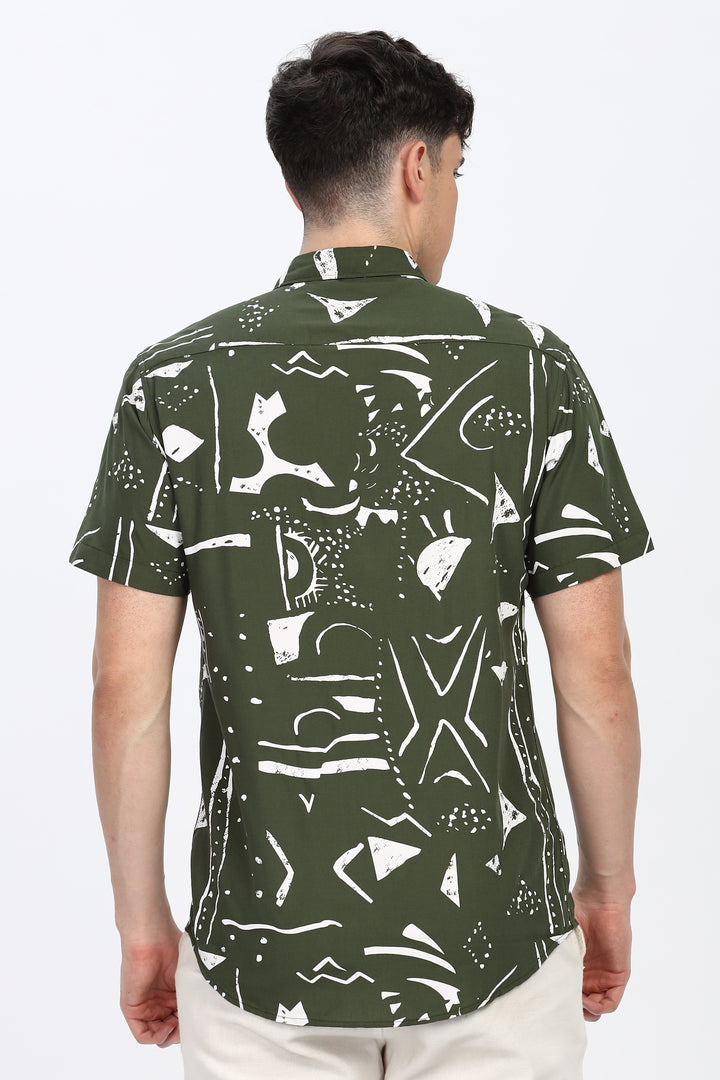 White Abstract Green Shirt