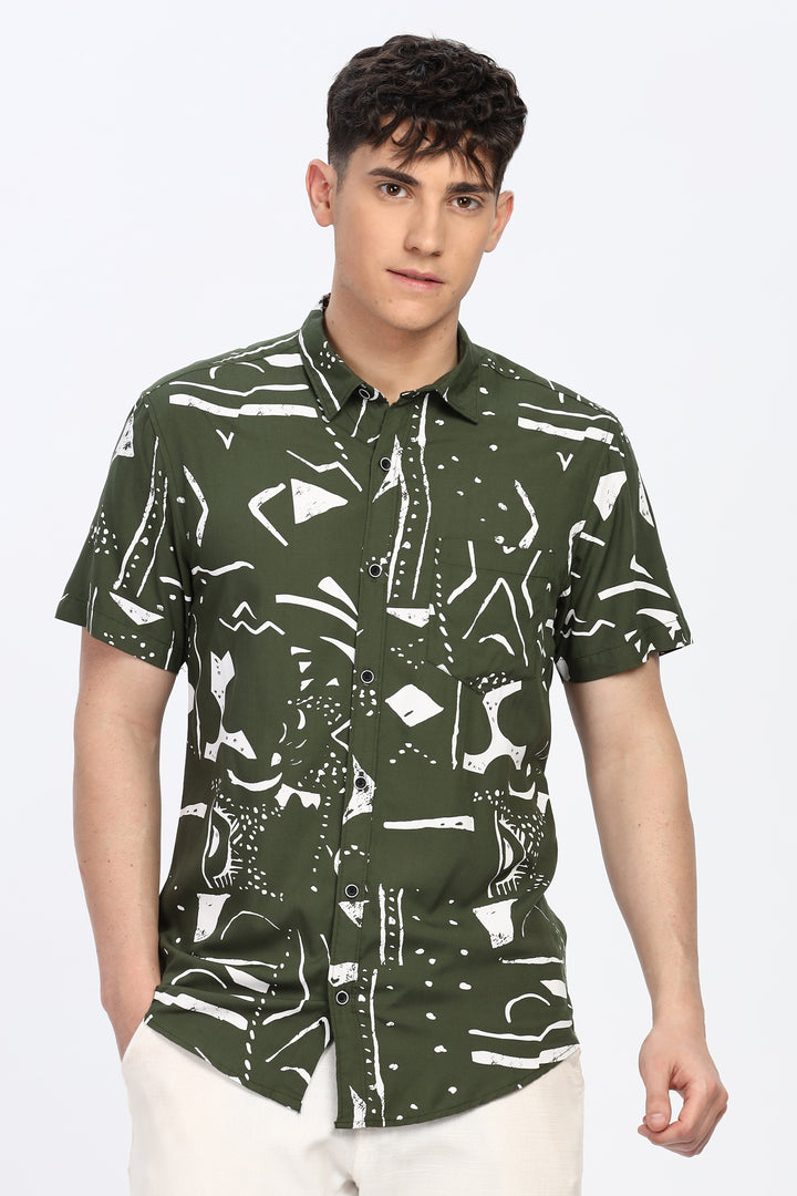 White Abstract Green Shirt