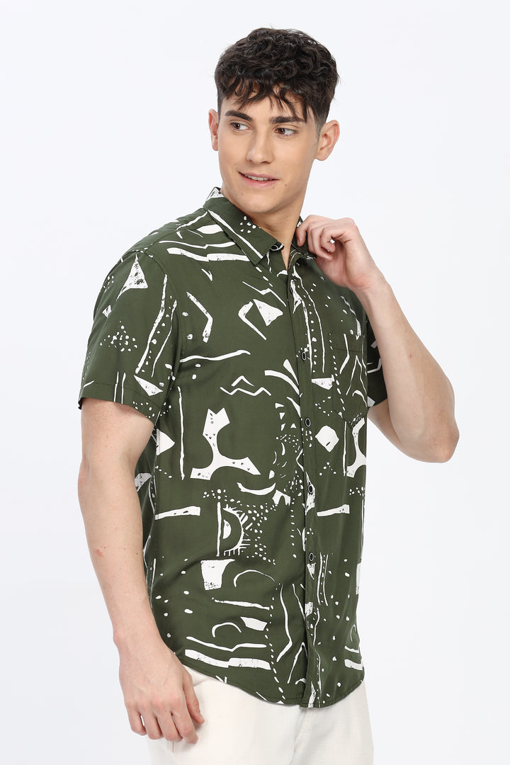 White Abstract Green Shirt