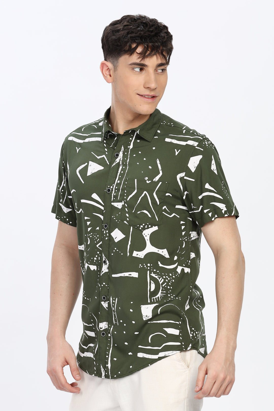 White Abstract Green Shirt