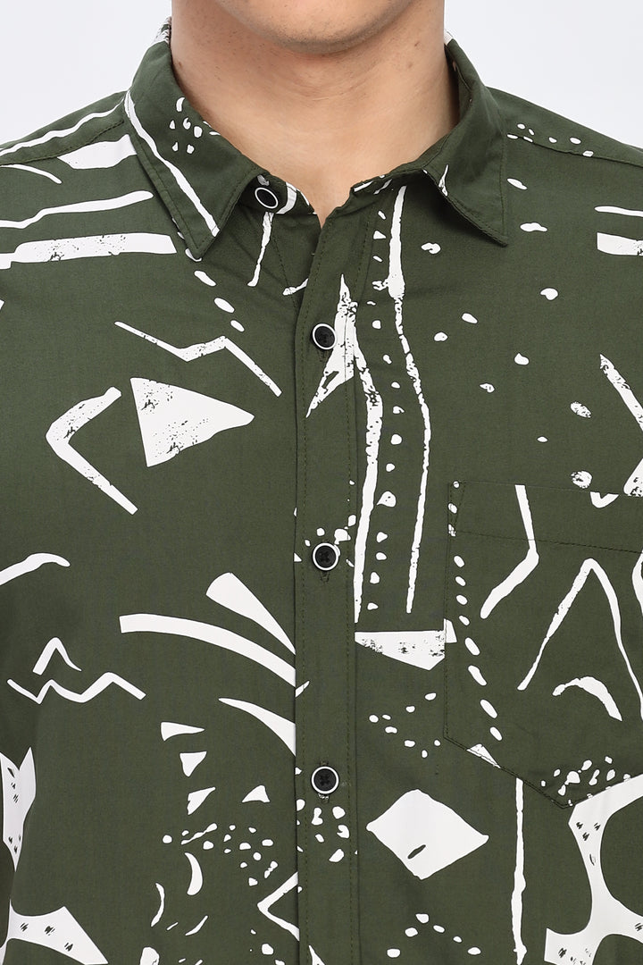 White Abstract Green Shirt