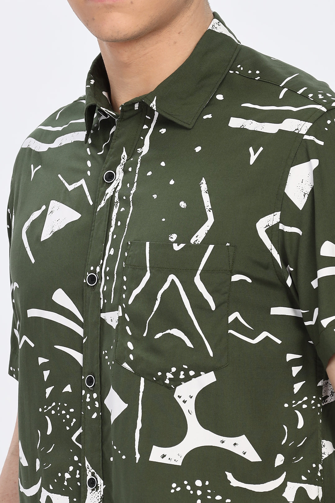 White Abstract Green Shirt