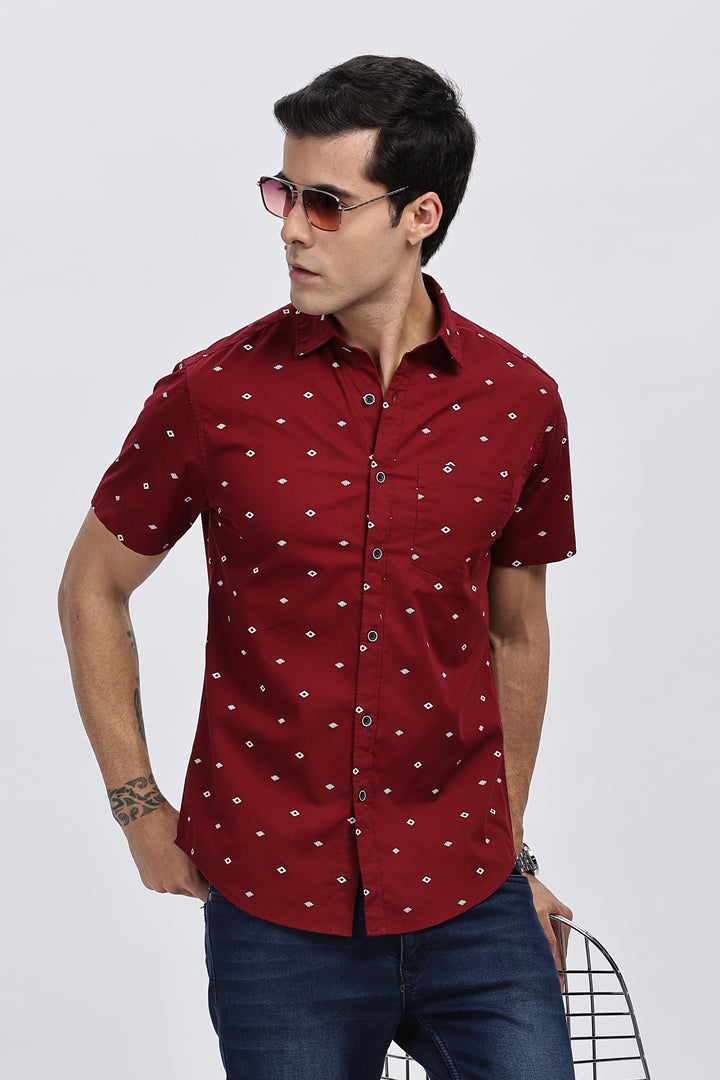 Maroon Diamond Print Shirt