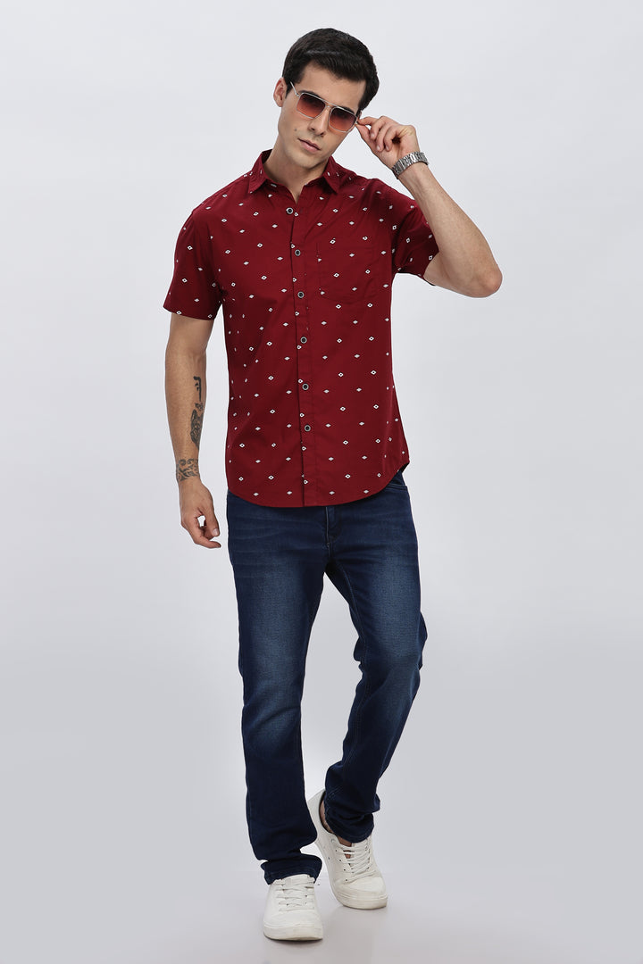 Maroon Diamond Print Shirt