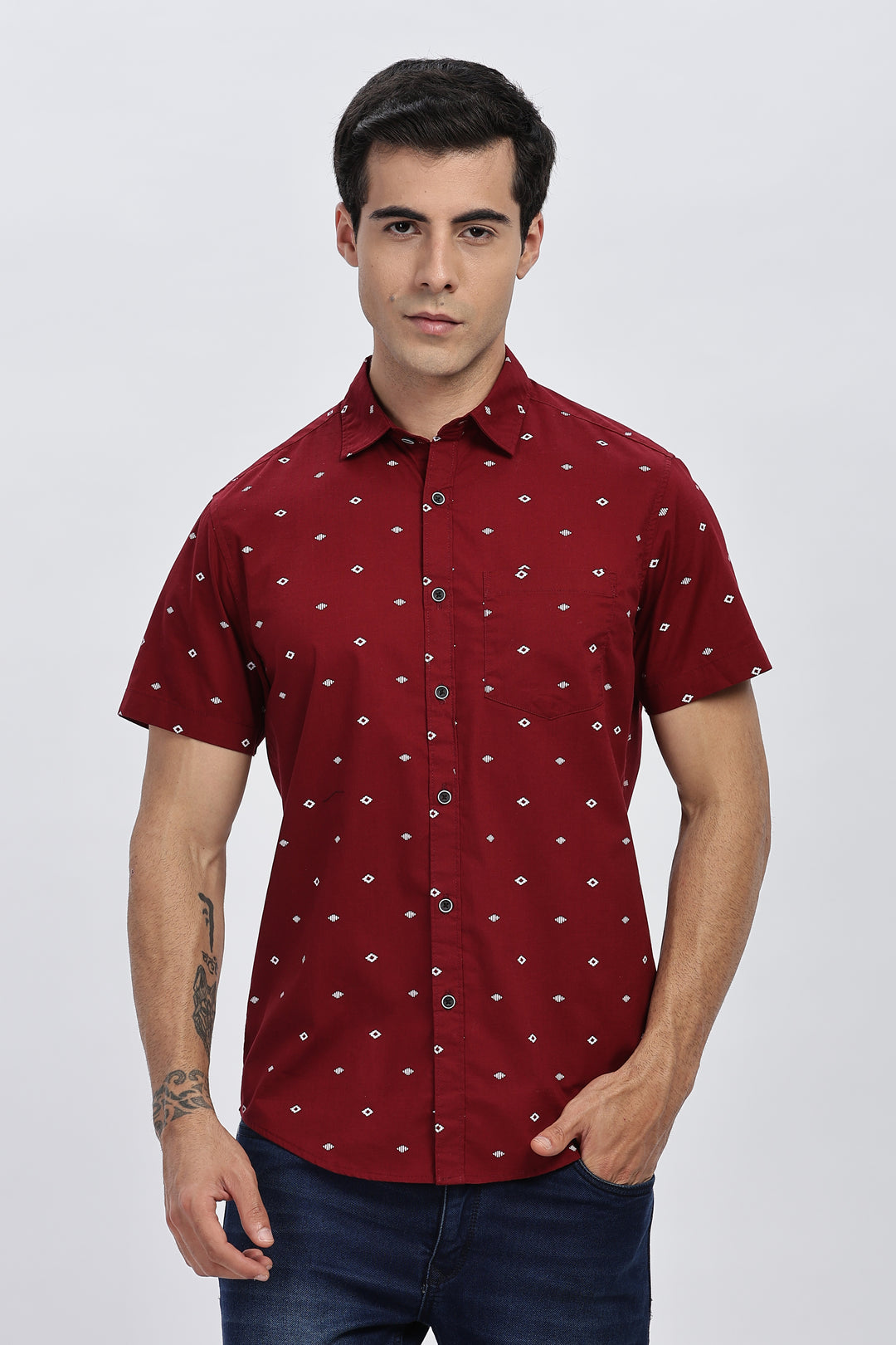 Maroon Diamond Print Shirt