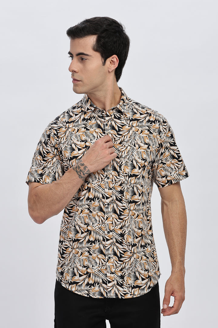 Black Sands Leaf Print Shirt