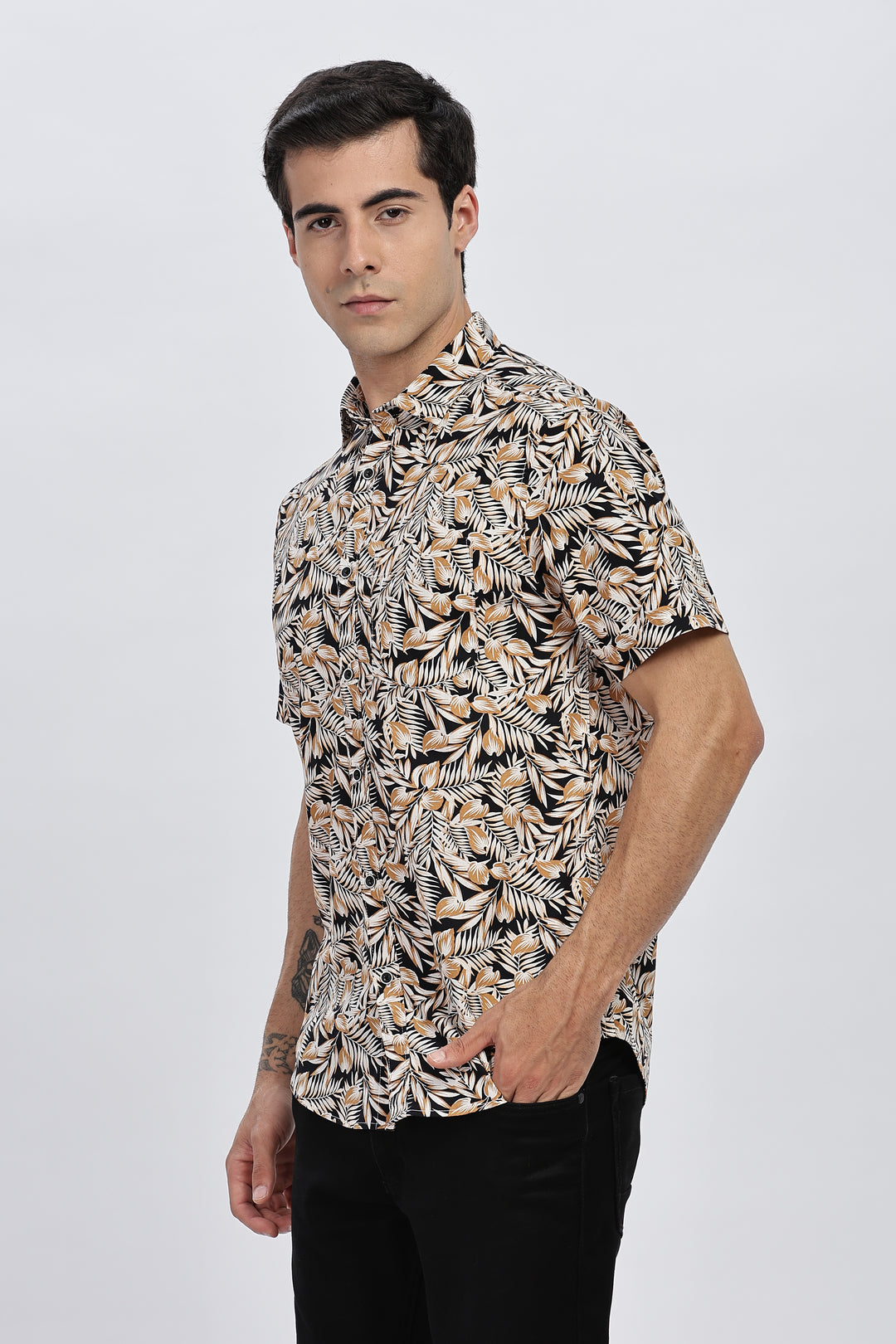 Black Sands Leaf Print Shirt