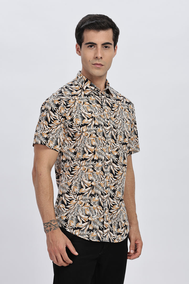 Black Sands Leaf Print Shirt