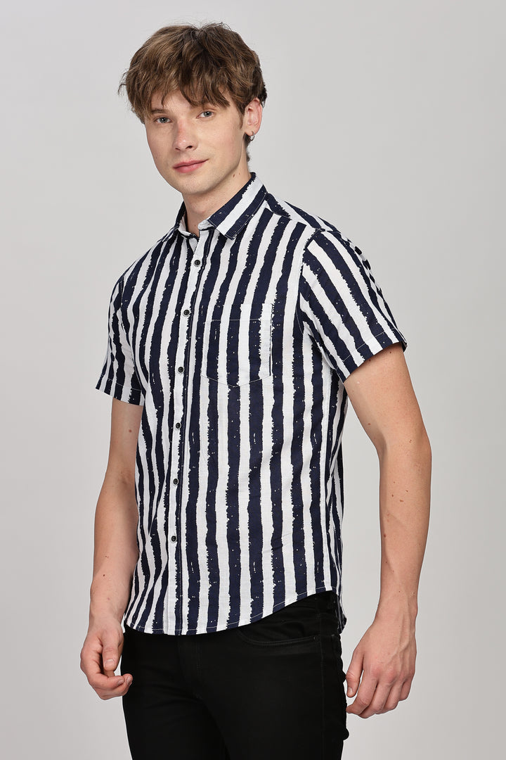 Striped Navy-White Casual Shirt