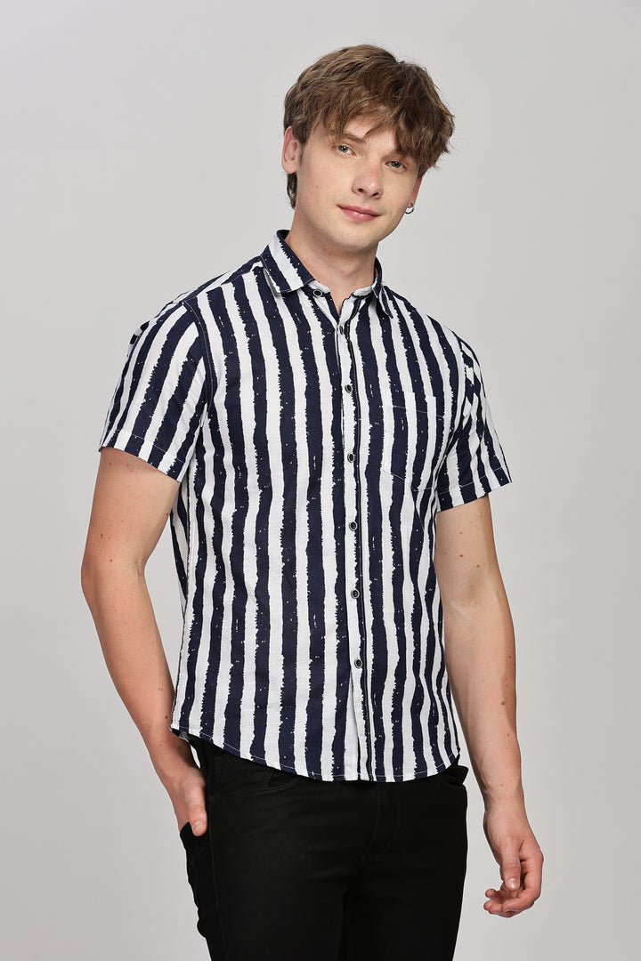 Striped Navy-White Casual Shirt