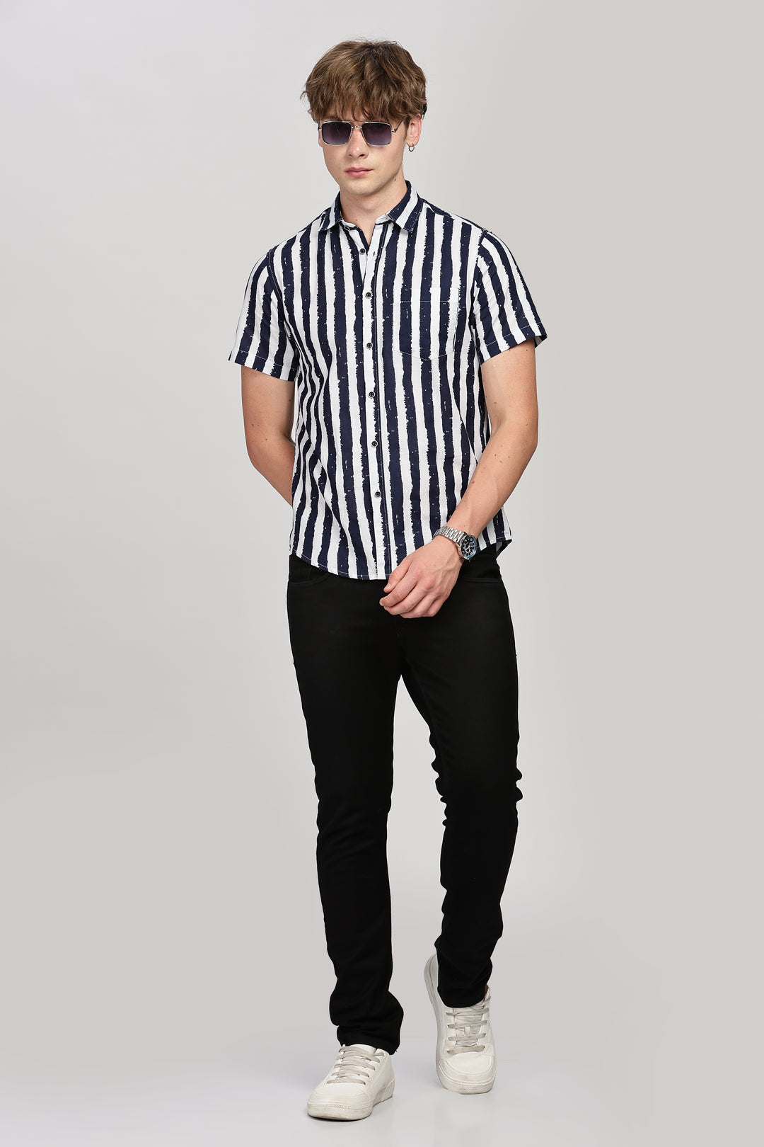 Striped Navy-White Casual Shirt