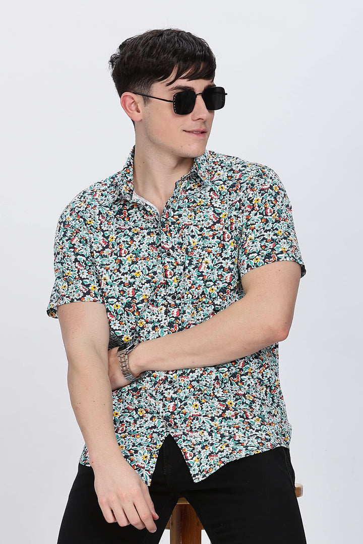 Men's Multicolor Floral Print Short-Sleeve Shirt