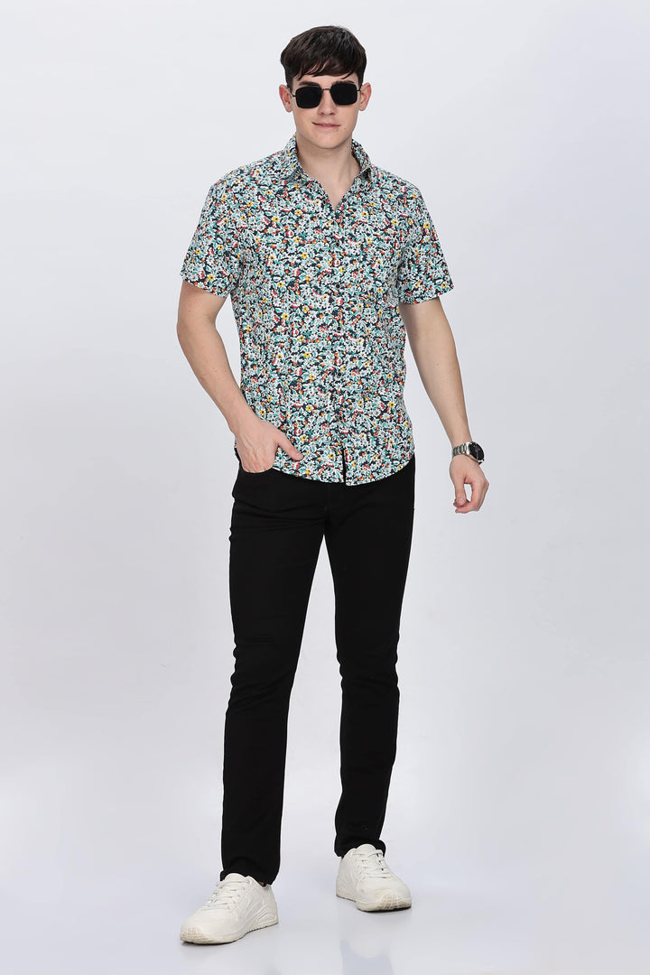 Men's Multicolor Floral Print Short-Sleeve Shirt