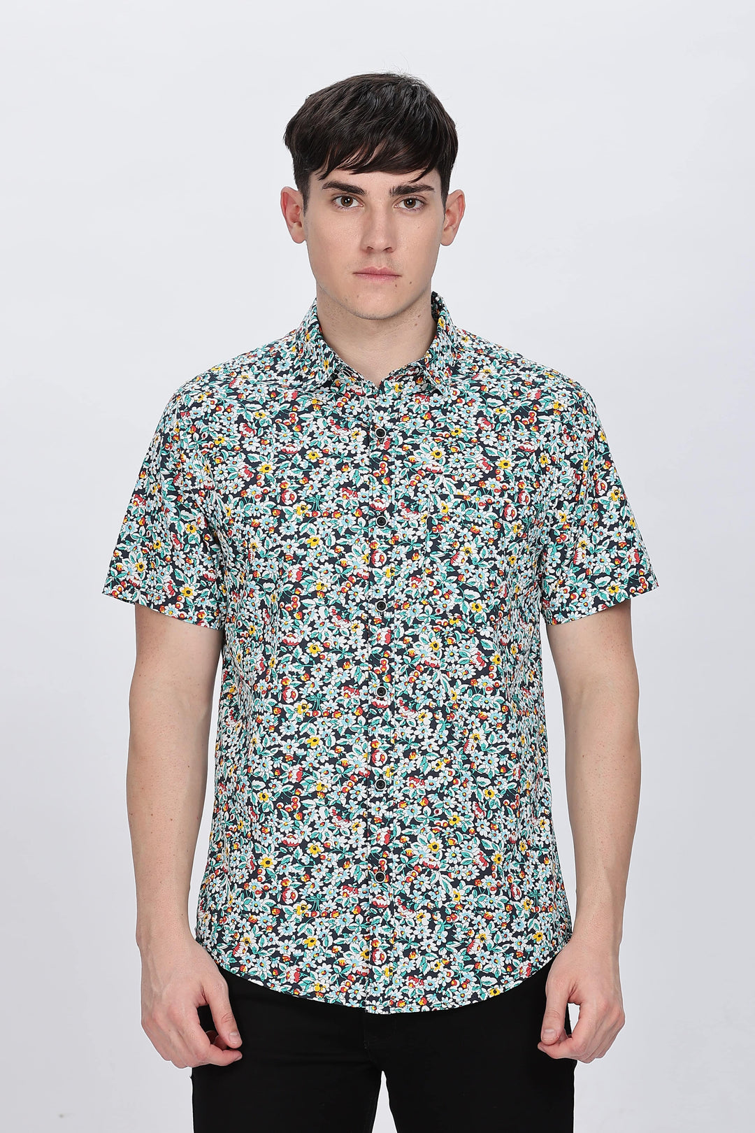 Men's Multicolor Floral Print Short-Sleeve Shirt