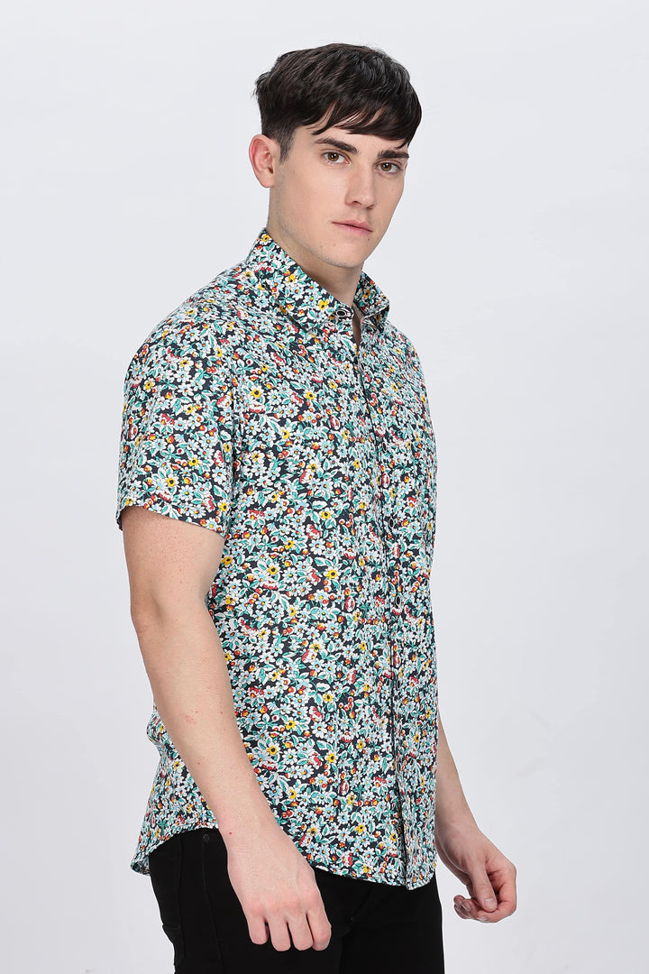 Men's Multicolor Floral Print Short-Sleeve Shirt