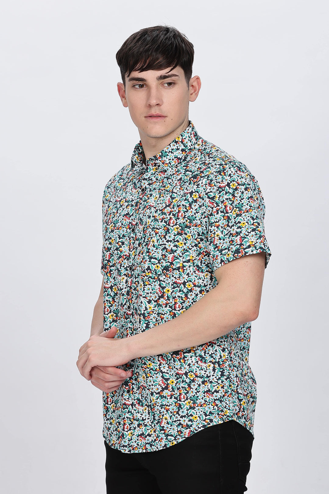 Men's Multicolor Floral Print Short-Sleeve Shirt