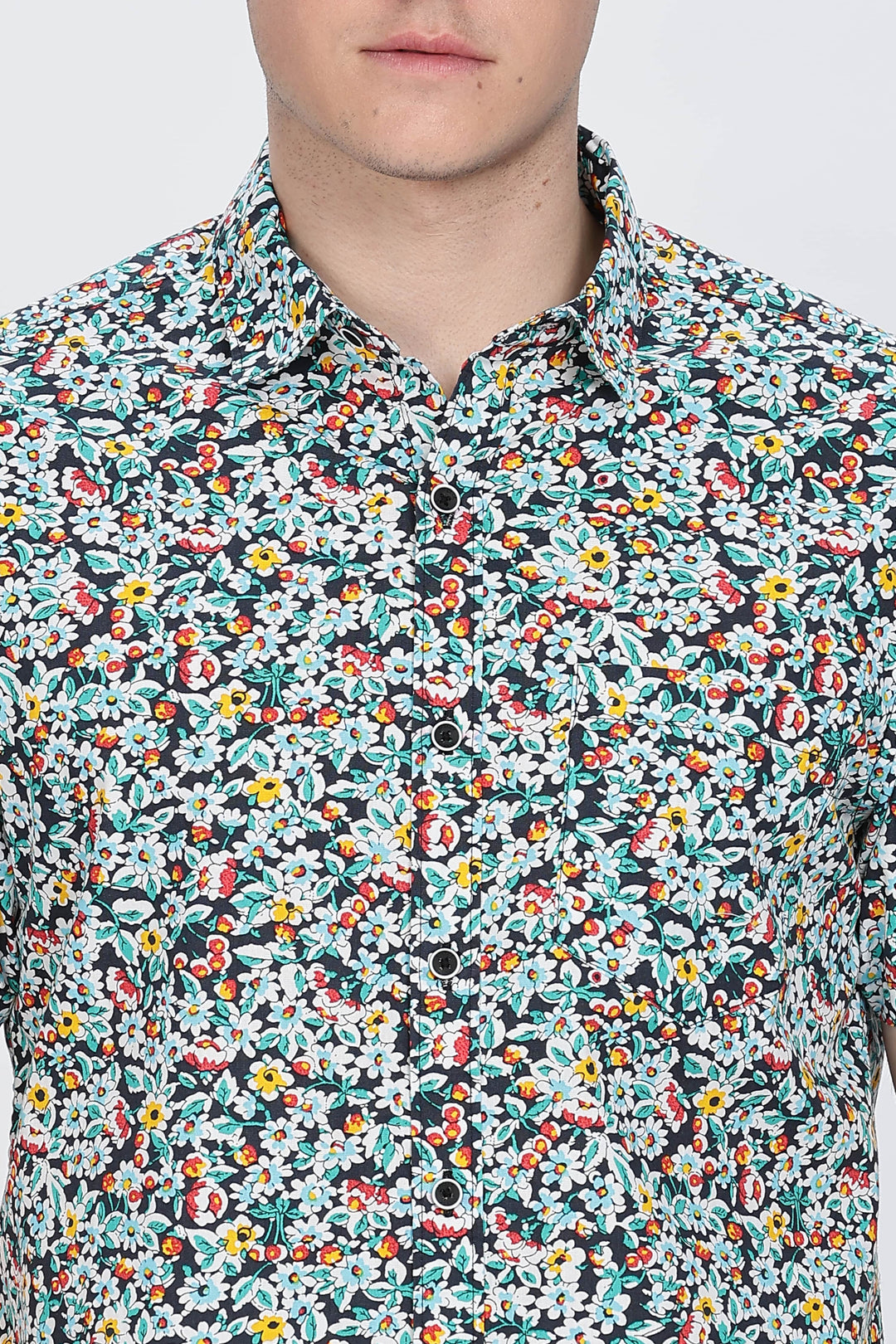 Men's Multicolor Floral Print Short-Sleeve Shirt