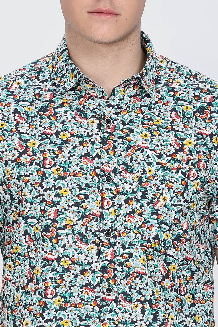 Men's Multicolor Floral Print Short-Sleeve Shirt