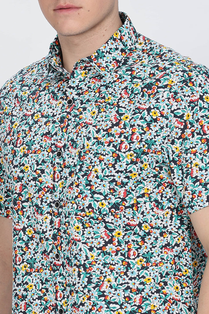 Men's Multicolor Floral Print Short-Sleeve Shirt