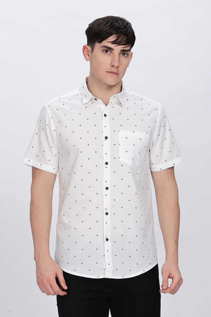 White Shirt with Black Micro-Pattern