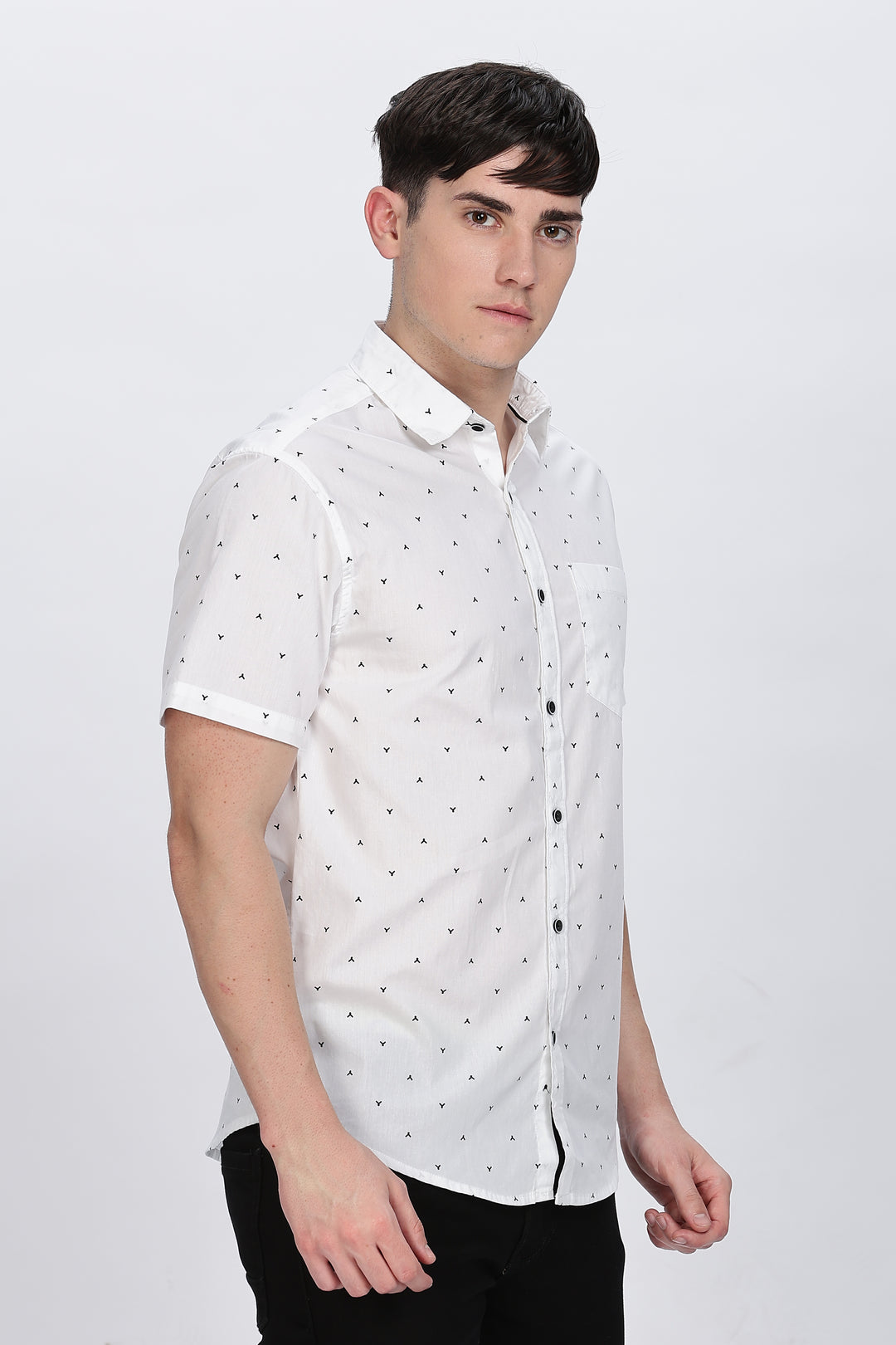 White Shirt with Black Micro-Pattern