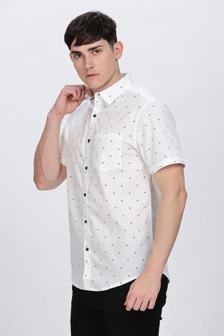 White Shirt with Black Micro-Pattern