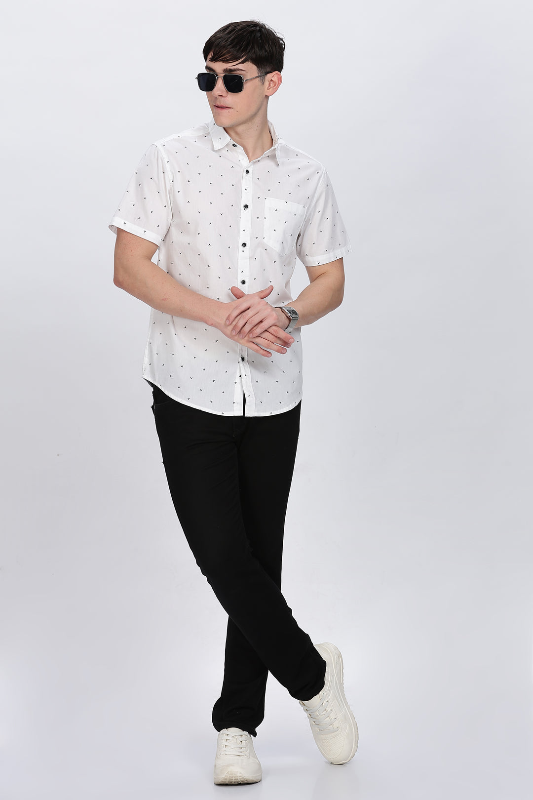 White Shirt with Black Micro-Pattern