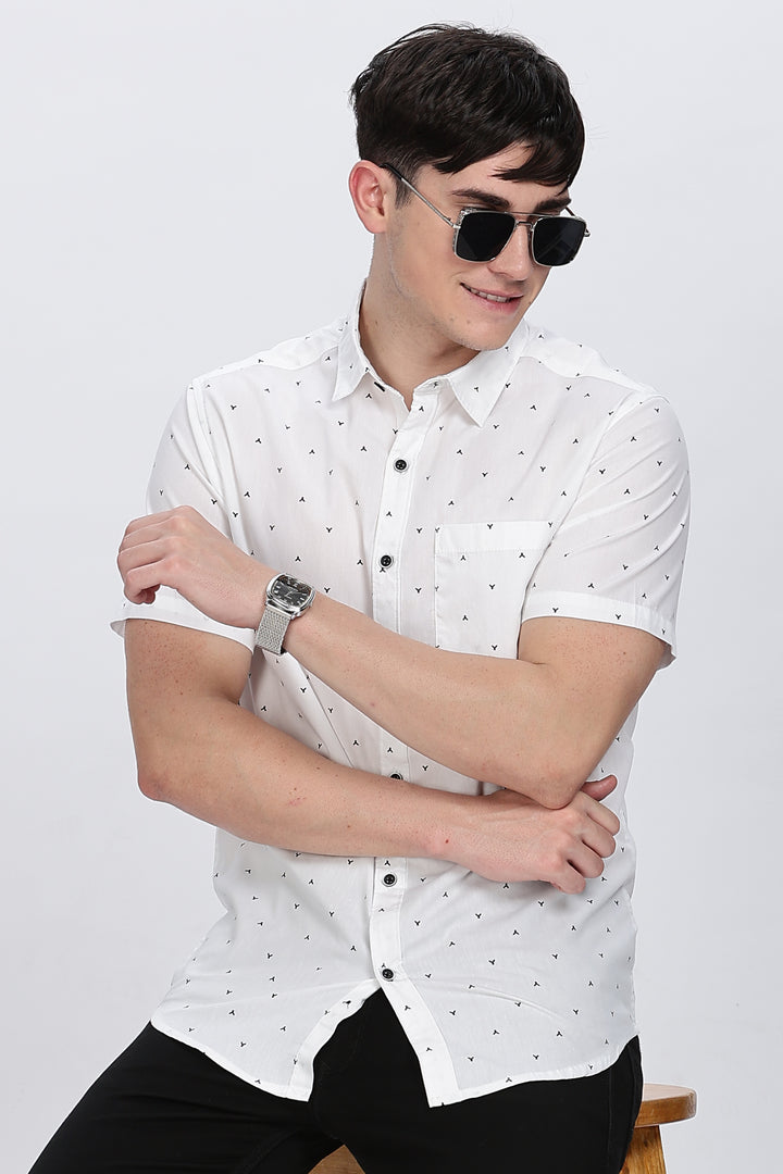 White Shirt with Black Micro-Pattern